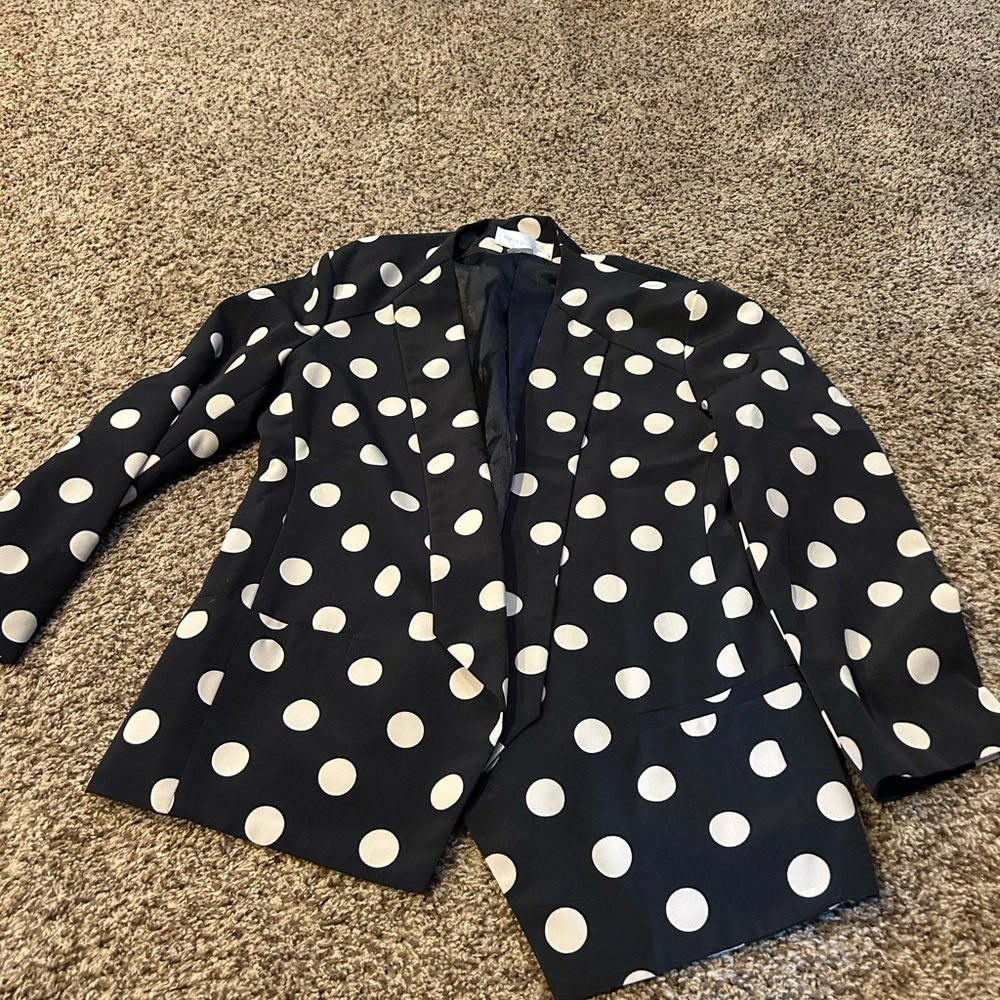 Anthropologie Black Blazer with Beige Polka Dots
